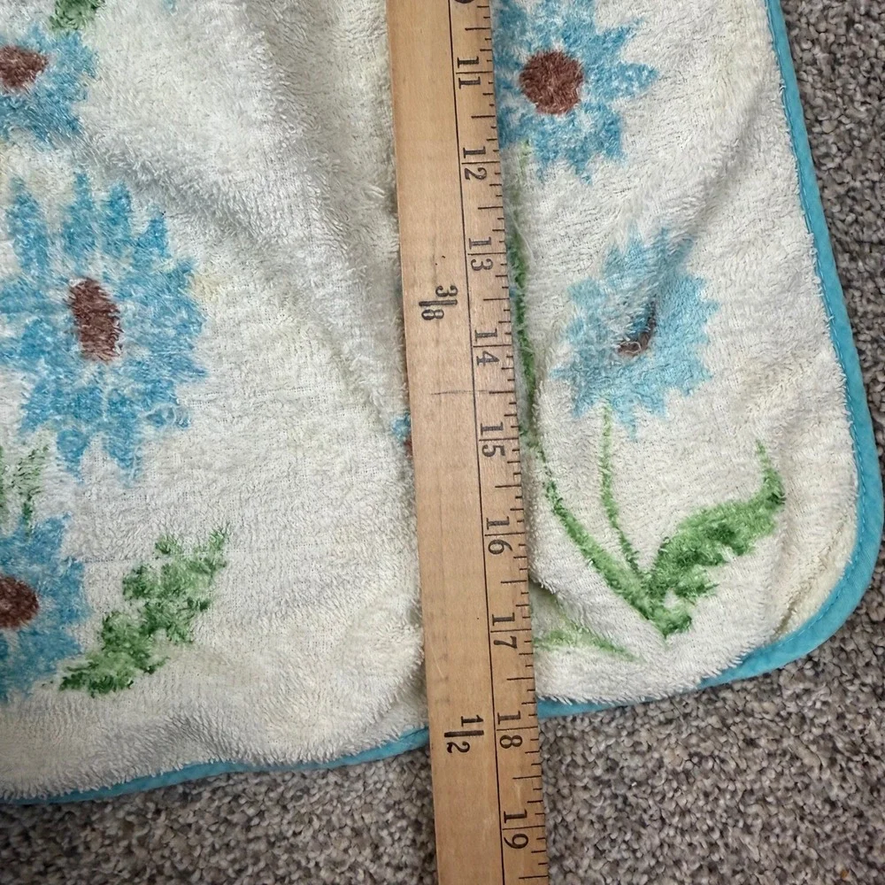 Vintage Terry Cloth Towel Half Apron Blue Floral Pocket Handmade Retro Kitchen